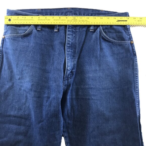 Wrangler Blue Denim Jeans MADE IN USA W14DA Tag Size 38x33 Measures 36x31.5 - Picture 9 of 10